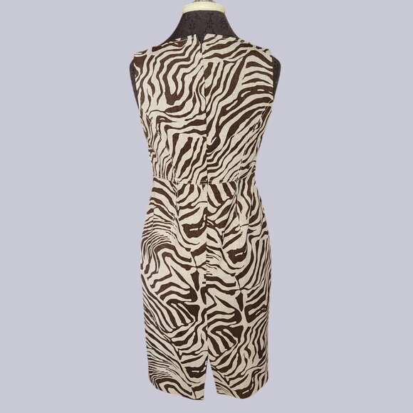 Calvin Klein Zebra Print Sleeveless Sheath Dress Size 2 Polyester Blend Neutral - Picture 3 of 5